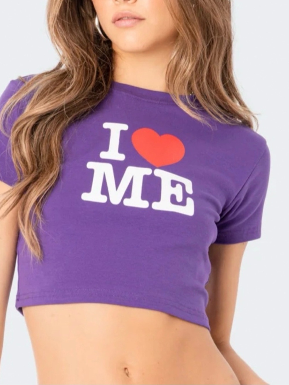 Edikted Purple Crop Top with Red Heart Graphic